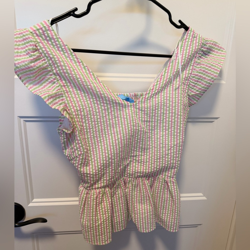 Striped Pink and Green Ruffle Top